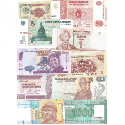 Набор из 40 банкнот разных стран мира с 1980 по 2022 год (UNC)