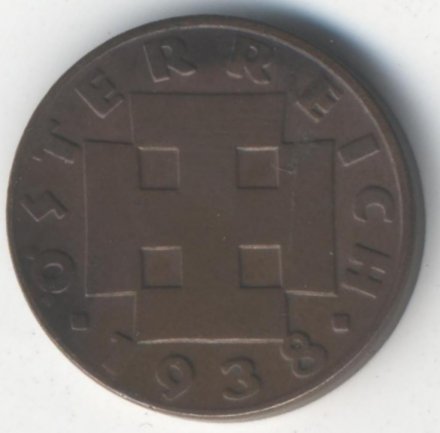 Австрия 2 гроша 1938 год