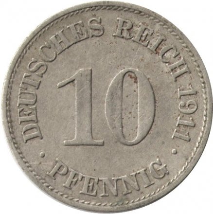 Германия 10 пфеннигов 1911 год (E)