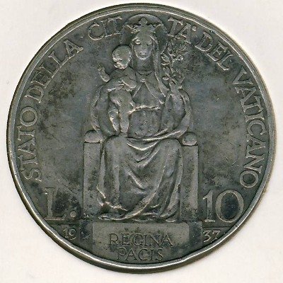 Ватикан 10 лир 1937 год