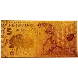 Сувенирная банкнота Новая Зеландия 5 долларов (золотые) - UNC
