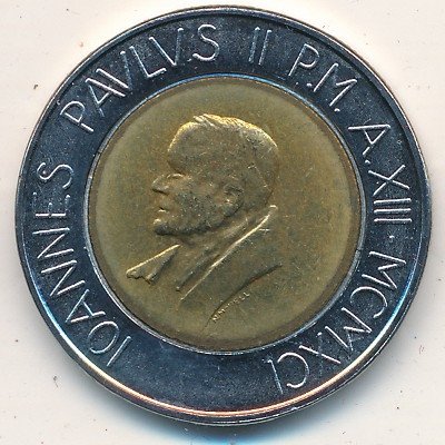Ватикан 500 лир 1991 год - Папа Иоанн Павел II. Миссия Спасителя