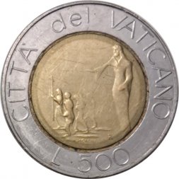 Ватикан 500 лир 1991 год - Папа Иоанн Павел II. Миссия Спасителя