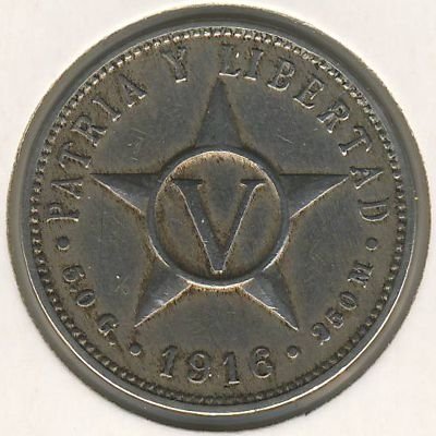 Куба 5 сентаво 1916 год (редкий год)