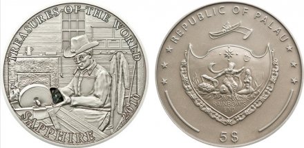 Палау 5 долларов 2010 год - Сокровища мира. Сапфир