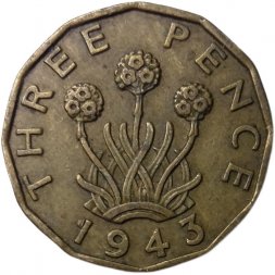 Великобритания 3 пенса 1943 год - Король Георг VI