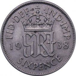 Великобритания 6 пенсов 1938 год