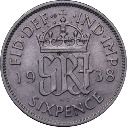 Великобритания 6 пенсов 1938 год