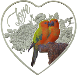 Токелау 1 доллар 2018 год - Влюбленные птицы - Попугаи. Сердце