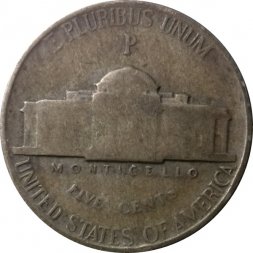 США 5 центов 1944 год - Томас Джефферсон (без отметки МД)