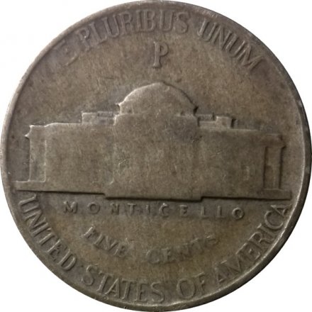 США 5 центов 1944 год - Томас Джефферсон (без отметки МД)