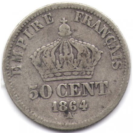 Франция 50 сантимов 1864 год - Император Наполеон III (A)