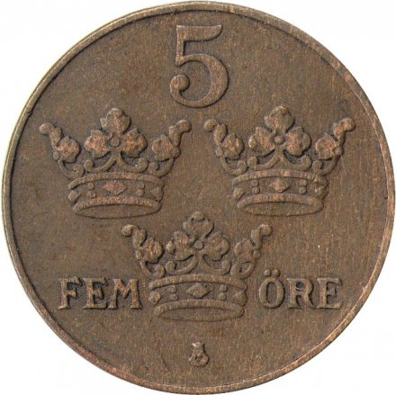 Швеция 5 эре 1924 год - Король Густав V