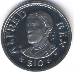Виргинские острова 10 долларов 2008 год - Король Альфред Великий