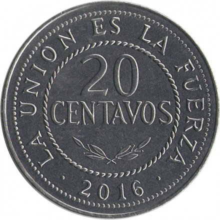 Боливия 20 сентаво 2016 год UNC