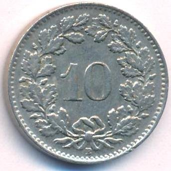 Швейцария 10 раппенов 1945 год