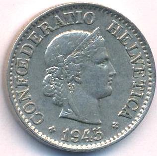 Швейцария 10 раппенов 1945 год