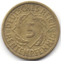 Веймарская республика 5 рентенпфеннигов 1924 год (A)