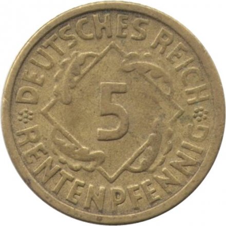 Веймарская республика 5 рентенпфеннигов 1924 год (A)