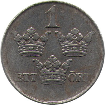 Швеция 1 эре 1942 год - Король Густав V (железо)