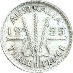Австралия 3 пенса 1955 год