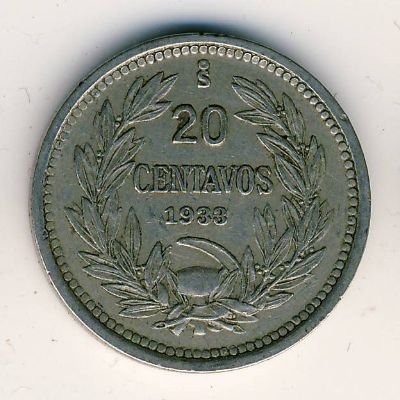 Чили 20 сентаво 1933 год