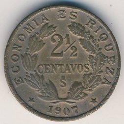 Чили 2 1/2 сентаво 1907 год
