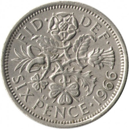 Великобритания 6 пенсов 1966 год