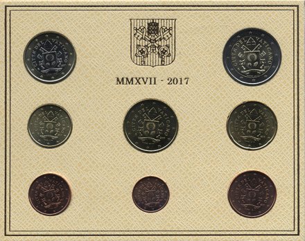 Набор из 8 евромонет Ватикана 2017 год - Личный герб папы римского Франциска