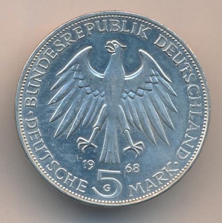 ФРГ 5 марок 1968 год - 500-летие со дня смерти Иоганна Гуттенберга