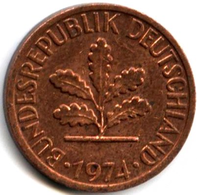 ФРГ 1 пфенниг 1974 год (D)