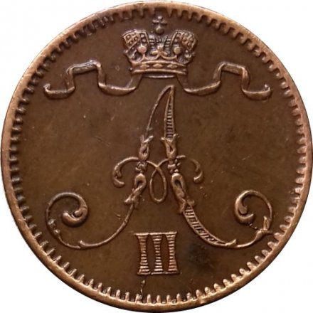 Финляндия 1 пенни 1891 год - Александр III (1881 - 1894) - AU