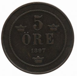 Швеция 5 эре 1897 год - Король Оскар II