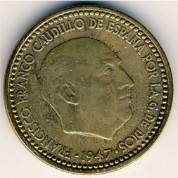 Испания 1 песета 1947 год - Франсиско Франко