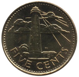 Монета Барбадос 5 центов 2010 год - Маяк