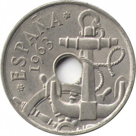 Испания 50 сентимо 1963 год (65 внутри звезды) - Якорь