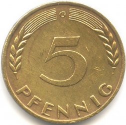 ФРГ 5 пфеннигов 1966 год - G