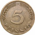 ФРГ 5 пфеннигов 1966 год - G
