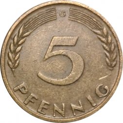 ФРГ 5 пфеннигов 1966 год - G