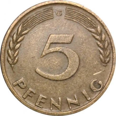 ФРГ 5 пфеннигов 1966 год - G