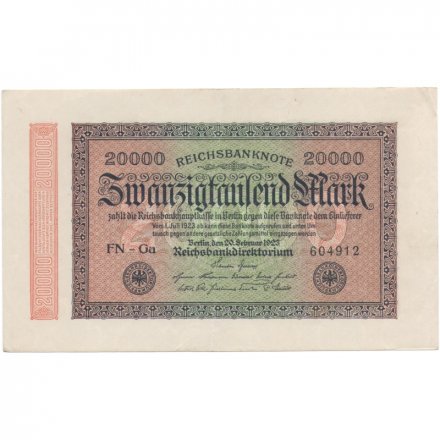 Германия (Веймарская Республика) 20000 марок 1923 год - Водяной знак - круги - VF-XF