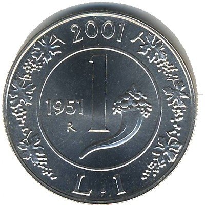 Италия 1 лира 2001 год - Лира 1951 года