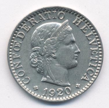 Швейцария 20 раппенов 1920 год