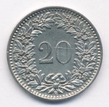 Швейцария 20 раппенов 1920 год