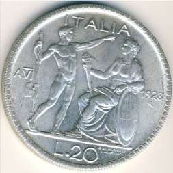 Италия 20 лир 1928 год
