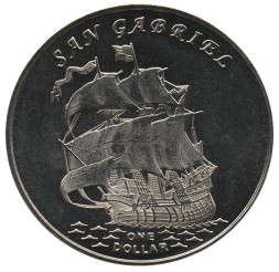 Острова Гилберта (Кирибати) 1 доллар 2015 год - Парусник Сан Габриель