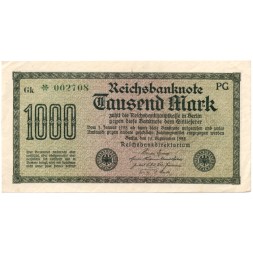 Веймарская Республика 1000 марок 1922 год - Зеленый номер - XF-