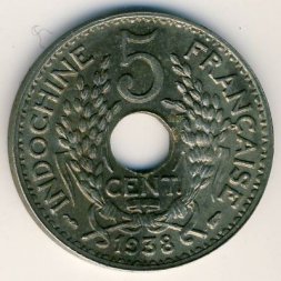 Французский Индокитай 5 центов 1938 год