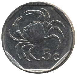 Мальта 5 центов 1998 год - Мальтийский пресноводный краб
