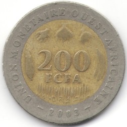 Монета Западная Африка 200 франков 2003 год - Золотая гиря ашанти